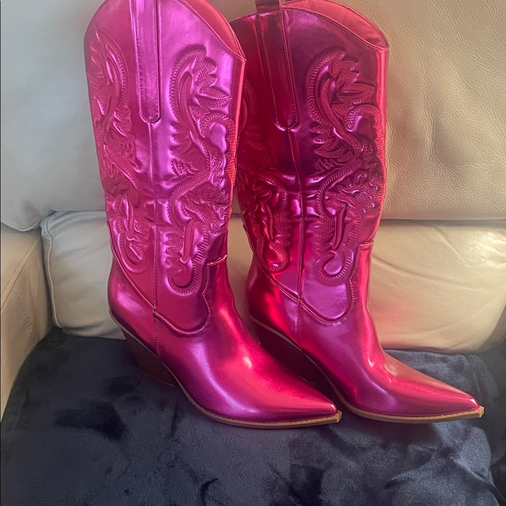Bold Metallic Hot Pink Western Heeled Boots